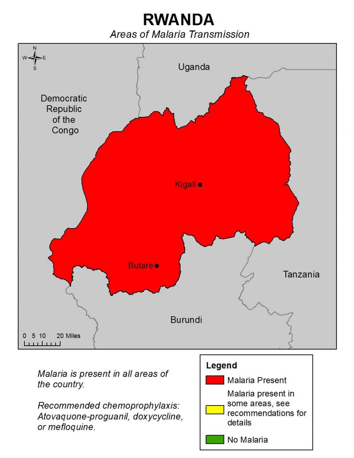 bản đồ của Rwanda sốt rét