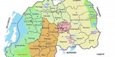 Bản đồ của Rwanda với huyện và lĩnh vực